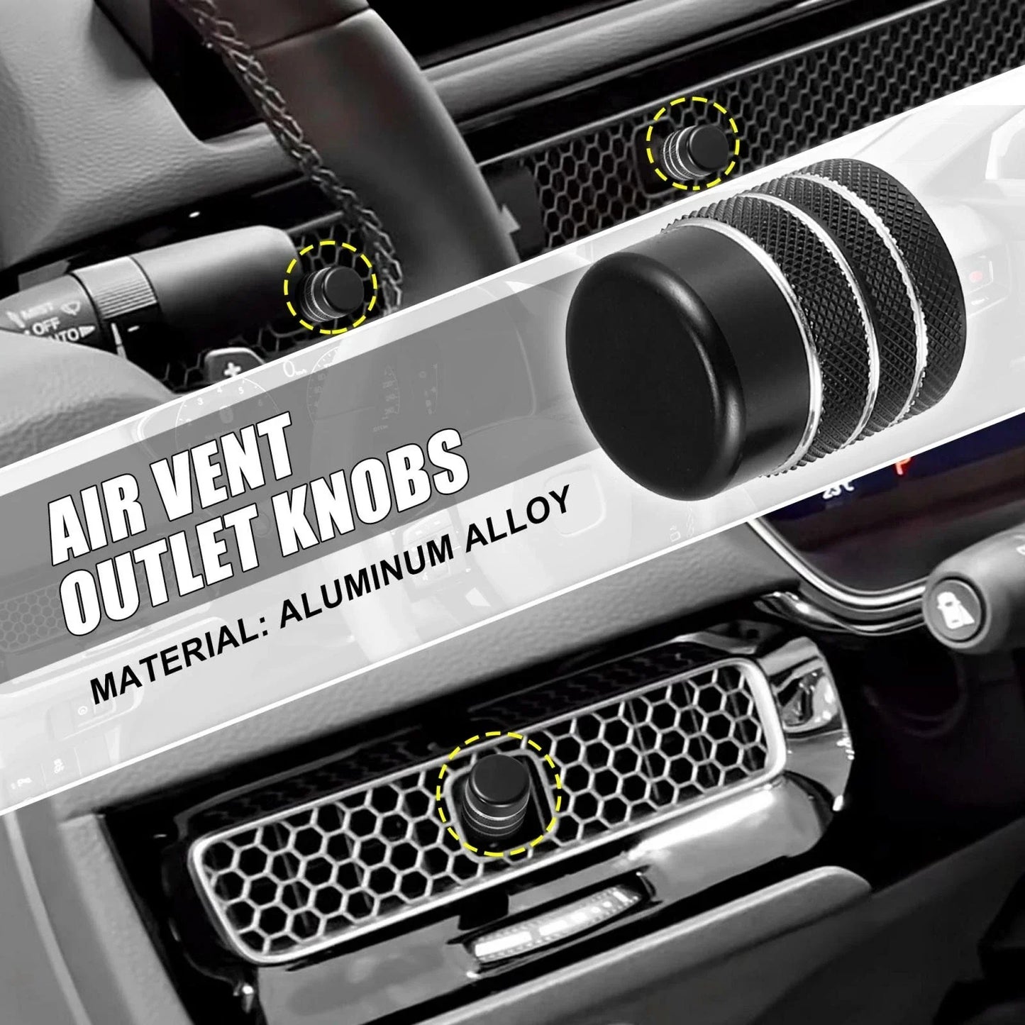 4 x Aluminum Alloy Black Air Vent Outlet Knob Covers for Honda Civic (2016-2021)