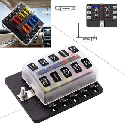 10 Way Circuit ATO ATC Blade LED Fuse Box Block Holder for Car