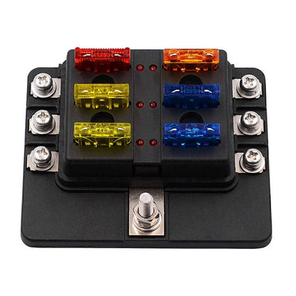 6-Way Blade Fuse Box Holder with LED Indicator for Car Marine Universal