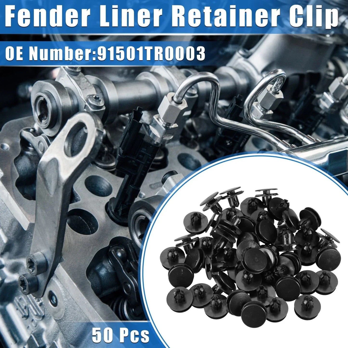 50 Pcs Fender Liner Retainer Clips for Honda - Durable Plastic Black