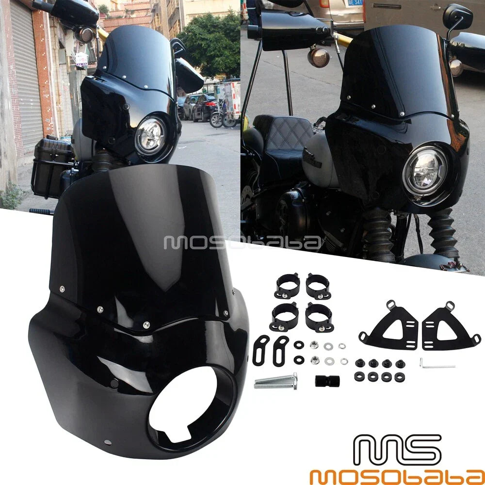 Front Headlight Fairing w/ Extension Blocks for Harley Motorcycle