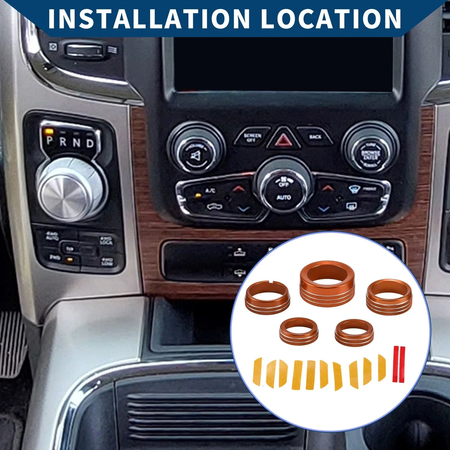 AC Gear Shift Headlight Media Knob Covers for Dodge RAM (2013-2017) - 5 Pcs