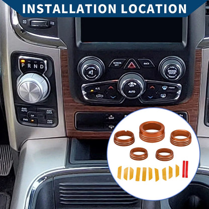 AC Gear Shift Headlight Media Knob Covers for Dodge RAM (2013-2017) - 5 Pcs