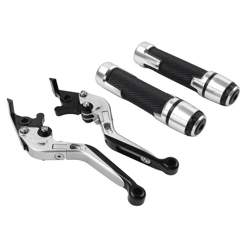 Silver Extendable Brake Clutch Lever Grips Set for Suzuki GSXR600/750 (2006-2019)