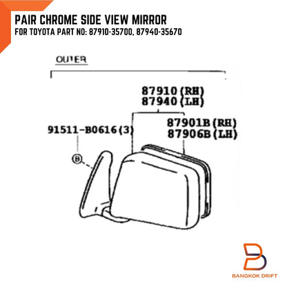 Chrome Manual Side Mirrors for Toyota Hilux Ute Tiger D4D (1997-2004)