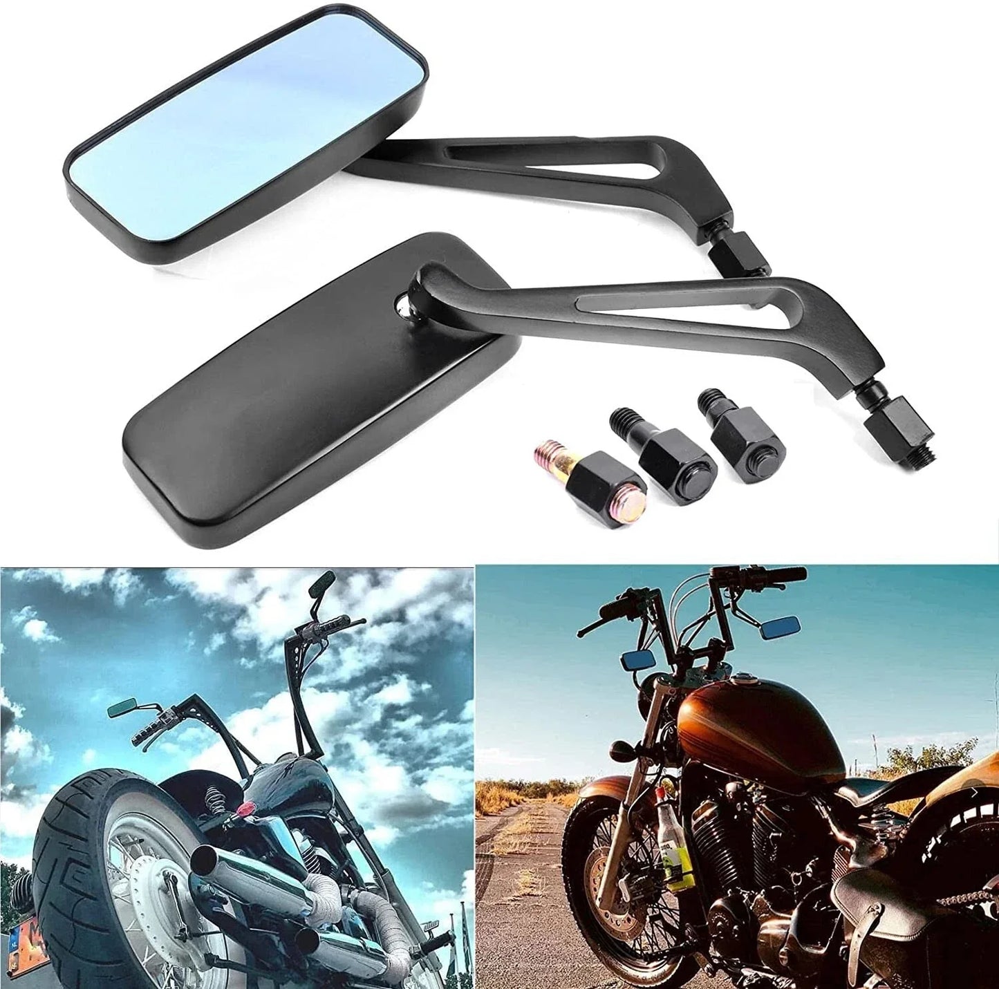 Black Aluminum Rearview Side Mirrors 8/10MM for Universal Motorcycle