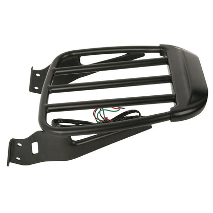Black Two-Up Detachable Luggage Rack with LED Light for Harley Softail (1984-2005)