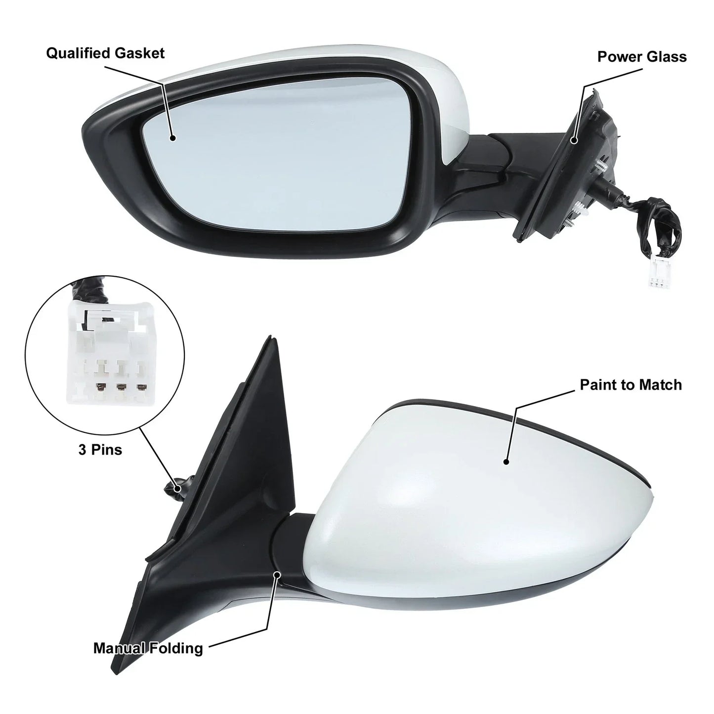 Left Side Door Mirror Assembly White for Honda Accord (2018-2022)