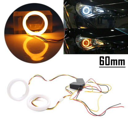 60MM White Amber Switchback LED Halo Rings for Car Headlight Retrofit