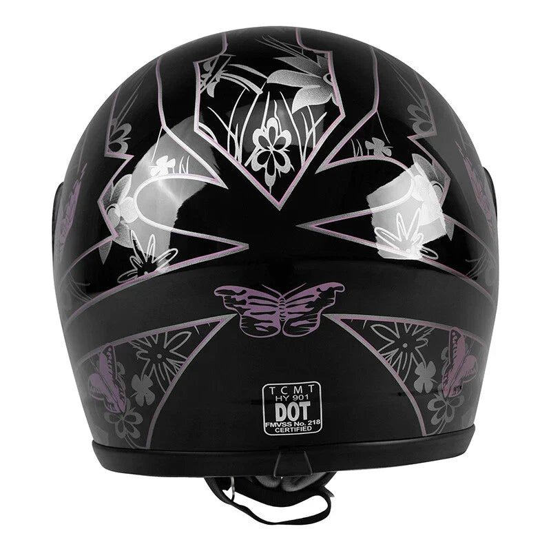 Adult Pink Black Butterfly Full Face Motorcycle Helmet for DOT S-XXL