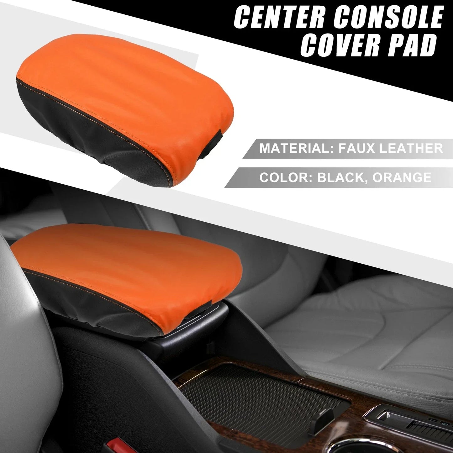 Car Center Console Armrest Pad Cover for Dodge Charger (2015-2022) Black Orange