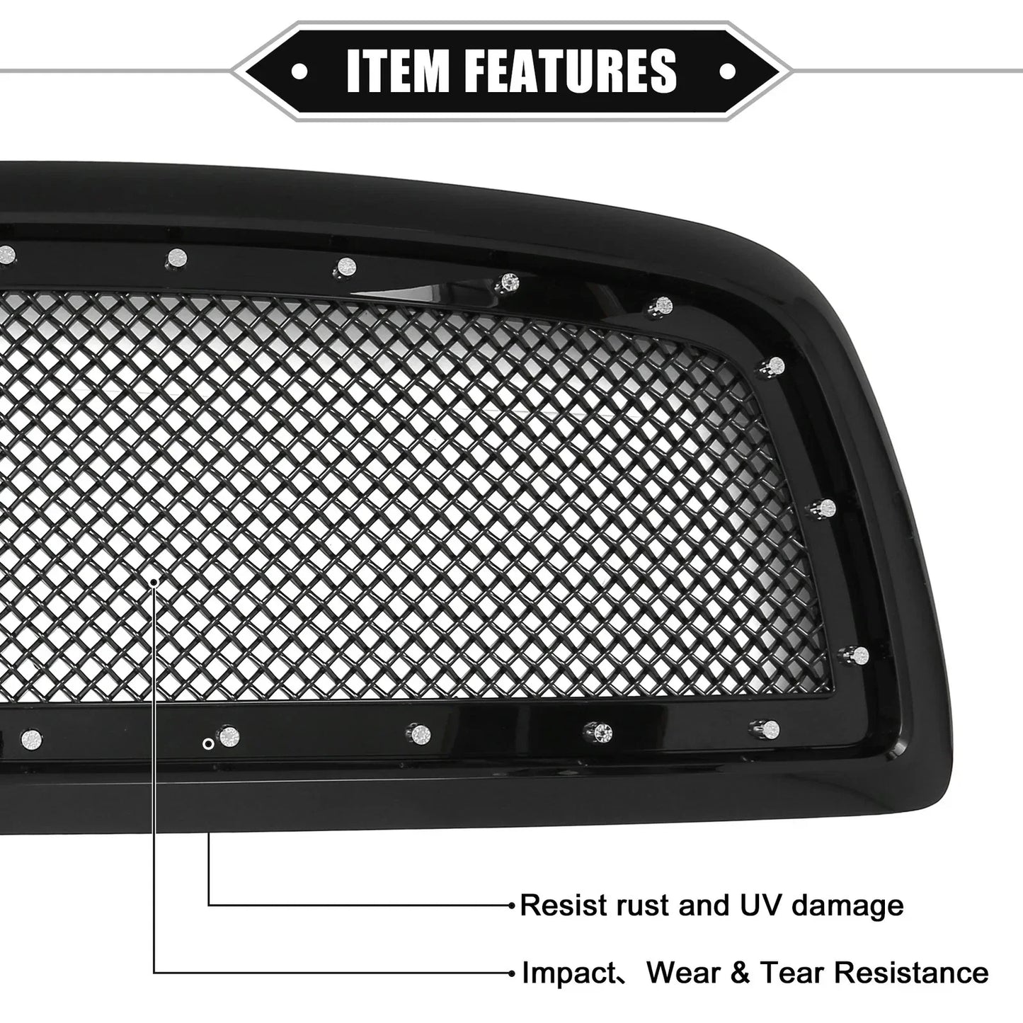 Front Grille Assembly for Dodge Ram 1500 2011-2012 Gloss Black