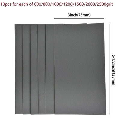 Sandpaper 70x Wet/Dry 3x5-1/2 600-2500 Grit for Auto Car Polisher Tool