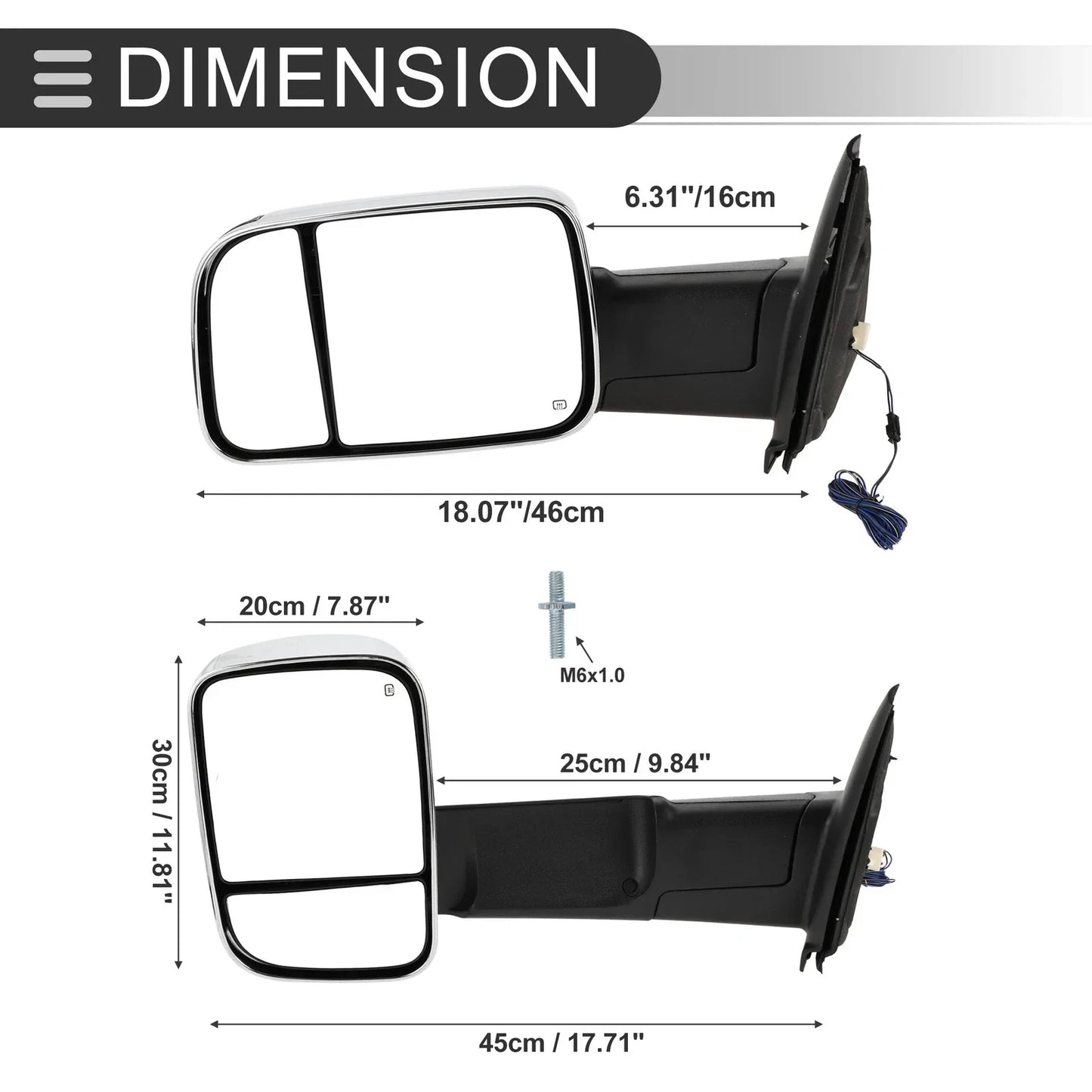 Tow Mirrors for Dodge Ram 1500 with Turn Signal Light Silver Tone 2 x