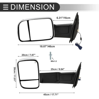 Tow Mirrors for Dodge Ram 1500 with Turn Signal Light Silver Tone 2 x