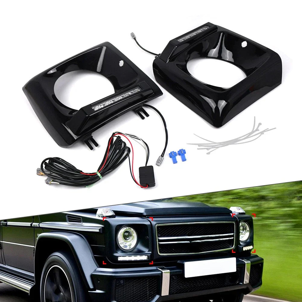 Daytime Running Lights Bezel Glossy Black for Benz G-Class (1990-2018)