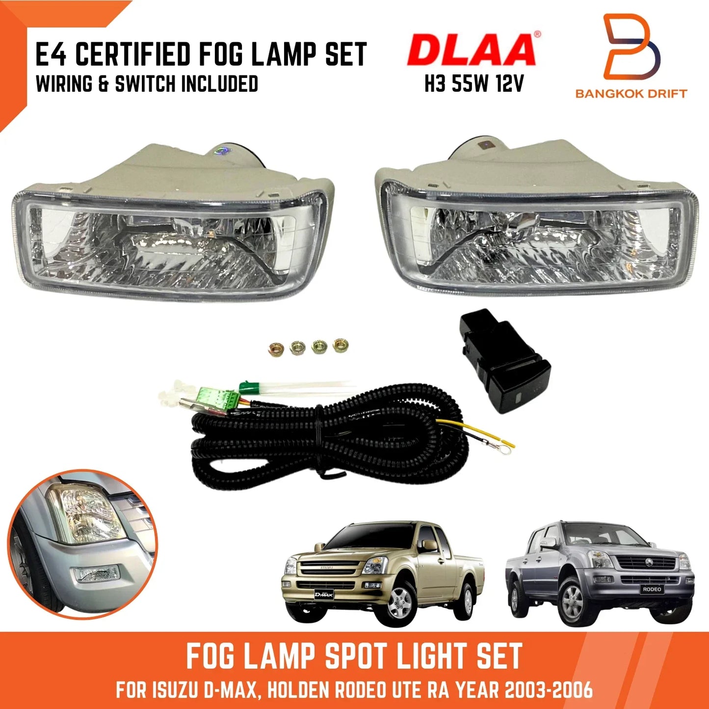 Fog Lamp Spot Light Set for Holden Rodeo RA Ute Isuzu D-Max (2003-2006)