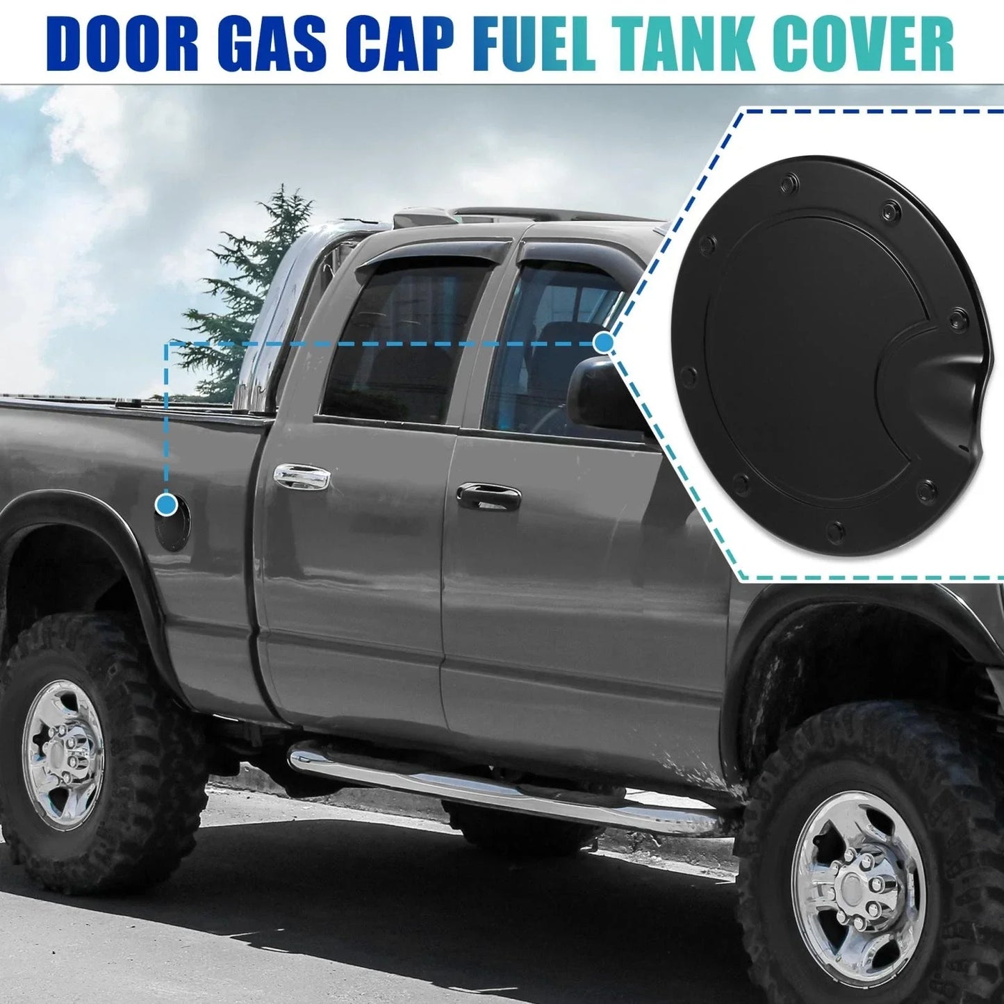 Black Fuel Tank Cover Door Gas Filler Cap for Dodge Ram (2010-2017)