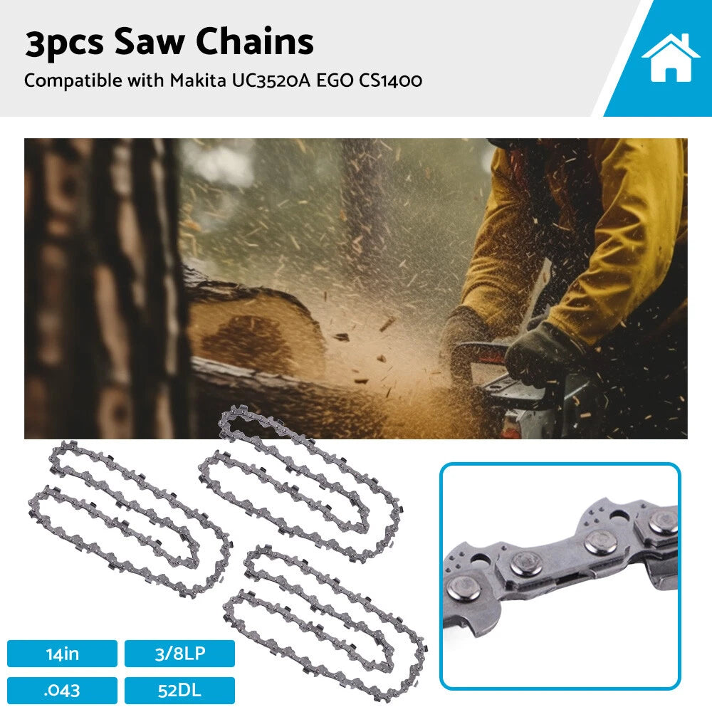 3 x 14" 52DL 3/8LP .043 Chainsaw Chain for Makita UC3520A, EGO CS1400