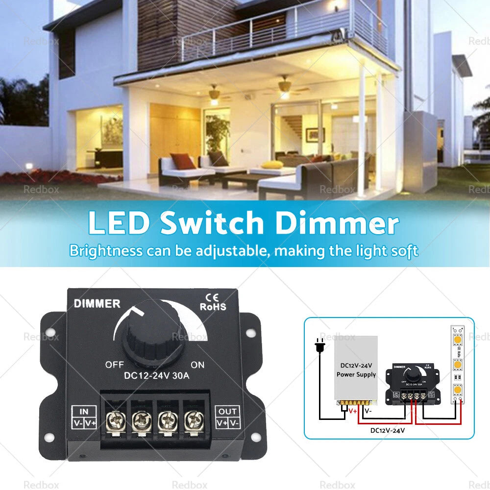 12V-24V Metal LED Strip Light Dimmer Controller for Various Models (N/A)