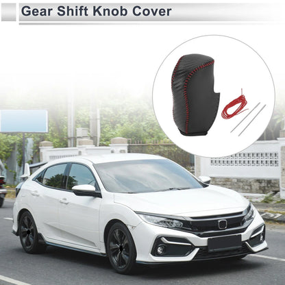 Gear Shift Knob Cover for Honda Civic 2012-2014 Black Carbon Fiber Red