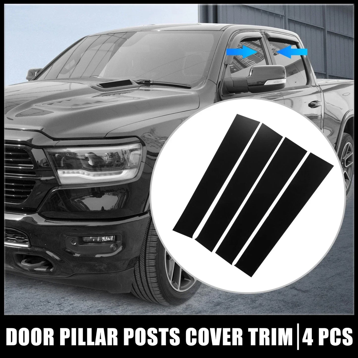 4 x Car Door Cover Trim Pillar Post Stickers for Dodge Ram (2010-2023)