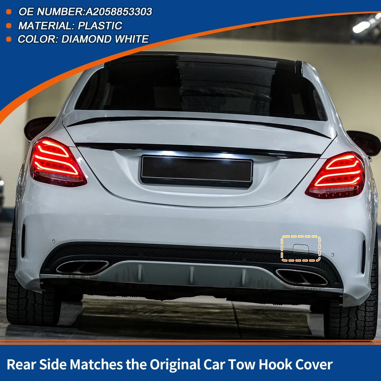 Rear Tow Hook Cover for Mercedes-Benz A-Class (2019-2023) Diamond White