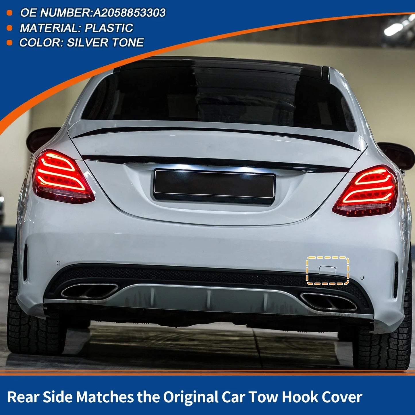 Rear Tow Hook Cover for Mercedes-Benz (2016-2023) Silver Tone
