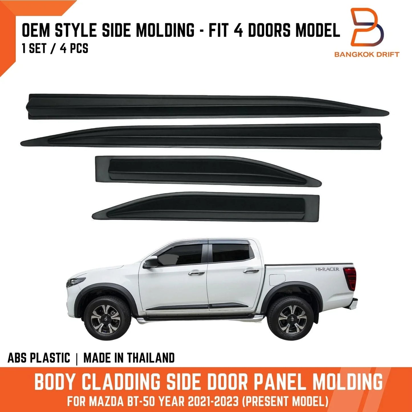 Matte Black OEM Style Side Door Cladding for Mazda BT-50 (2021-2023)