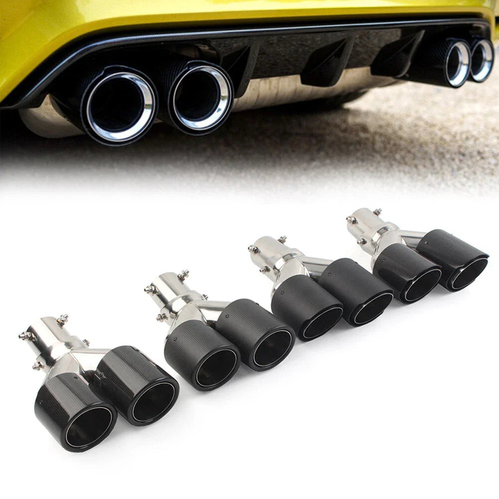 Stainless Steel Carbon Muffler Tip 89mm Outlet for Universal Car Exhaust
