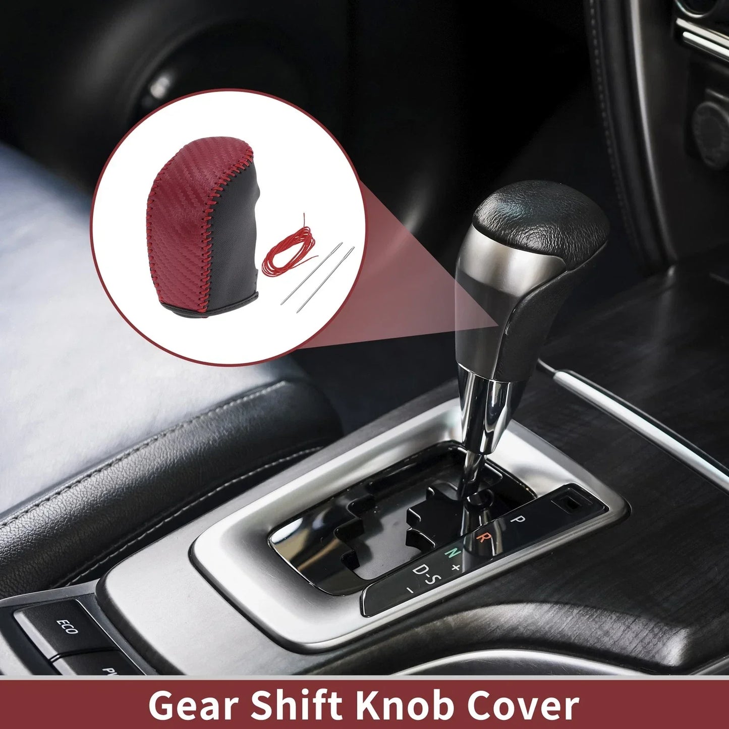 Gear Shift Knob Cover for Hyundai Sonata 2011-2014 Black Red Faux Leather