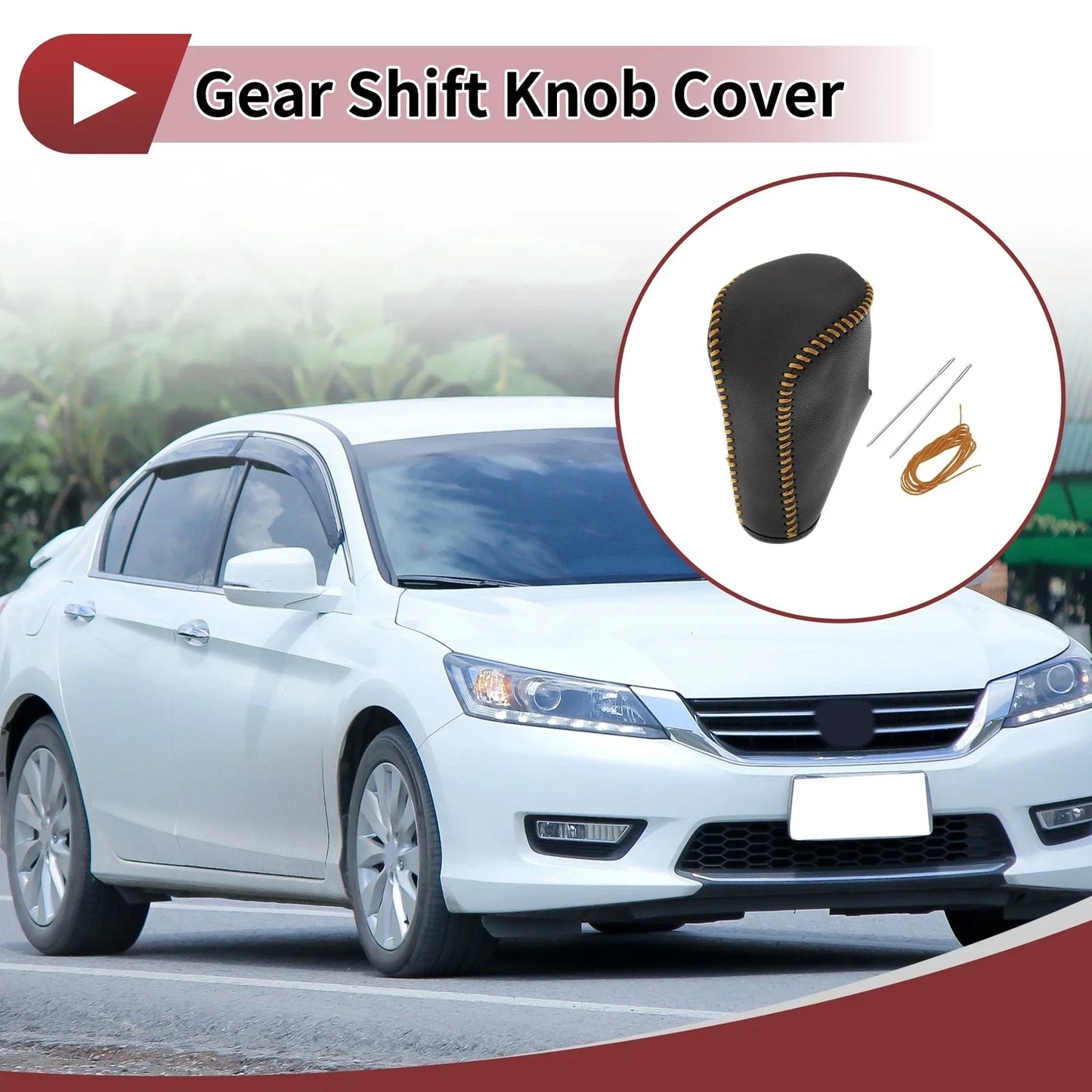 Gear Shift Knob Cover for Honda Accord 2008-2012 Black Orange Leather