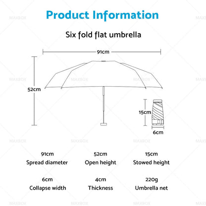 Mini Pocket Umbrella 15cm Six-fold UV Block Sunscreen Protection UPF 50%+