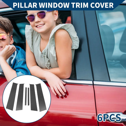 6 Pcs Door Pillar Window Trim for Honda City (2015-2019) Carbon Fiber Black