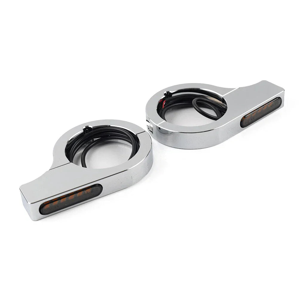 42MM-46MM Amber Chrome Fork Turn Signal Lights for Harley Touring Dyna