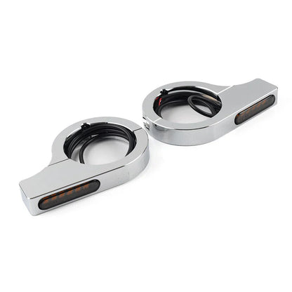 42MM-46MM Amber Chrome Fork Turn Signal Lights for Harley Touring Dyna