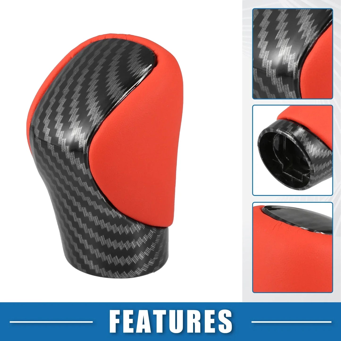 Automatic Gear Shift Knob Cover for Lexus - Carbon Fiber & Red Faux Leather