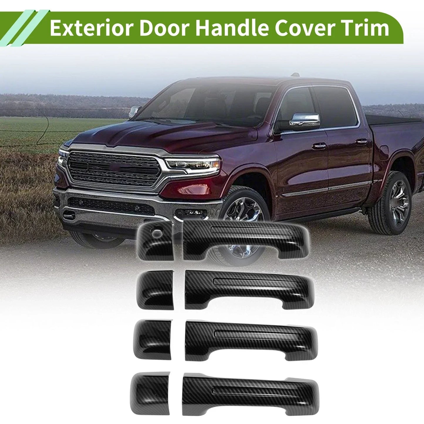 Exterior Door Handle Cover Trim for Dodge Ram 1500 (2019-2024) Carbon Fiber Black