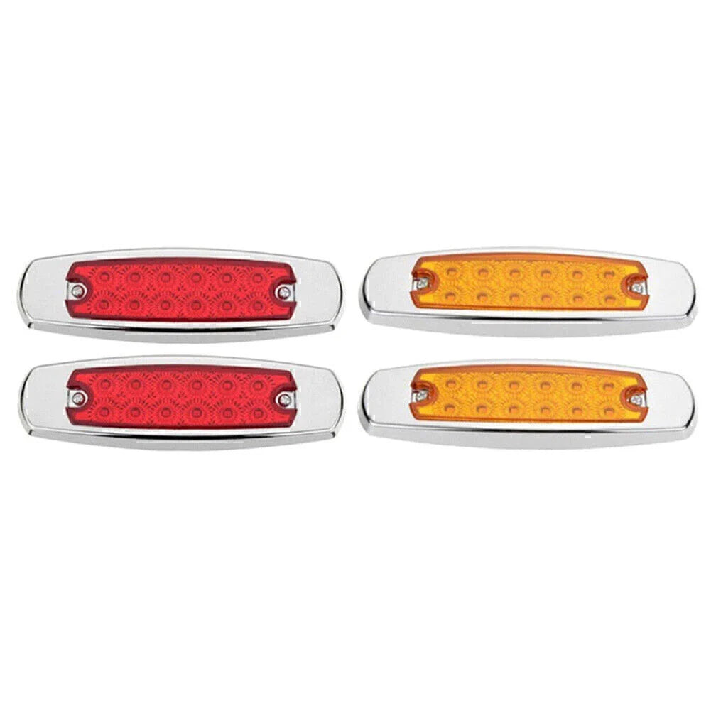 4pcs 12LED Sealed Side Marker Clearance Lights for Trailer - 2x Red + 2x Amber