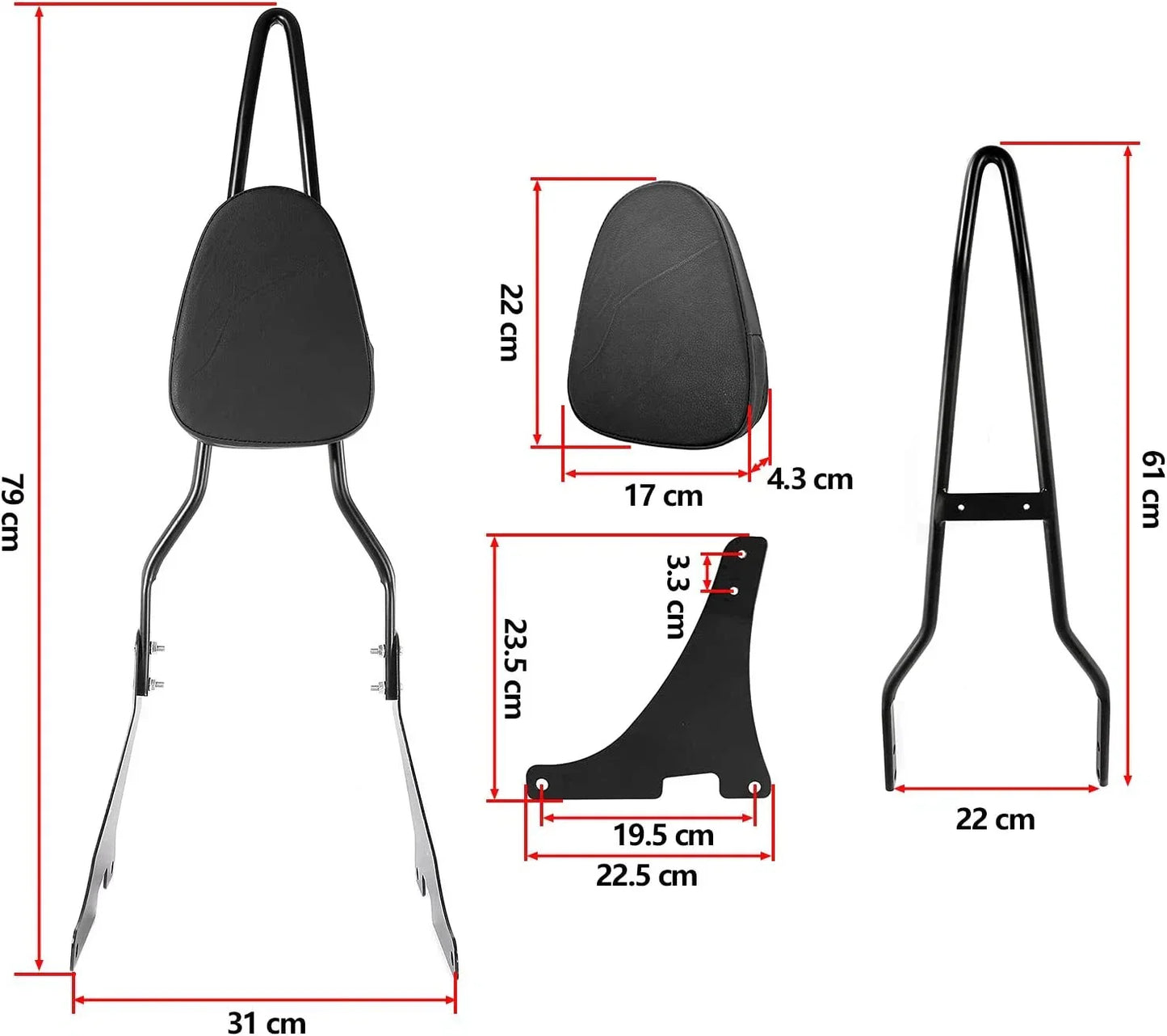 Black Sissy Bar Backrest Pad for Harley Sportster XL 1200 (2004-2016)