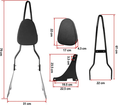 Black Sissy Bar Backrest Pad for Harley Sportster XL 1200 (2004-2016)