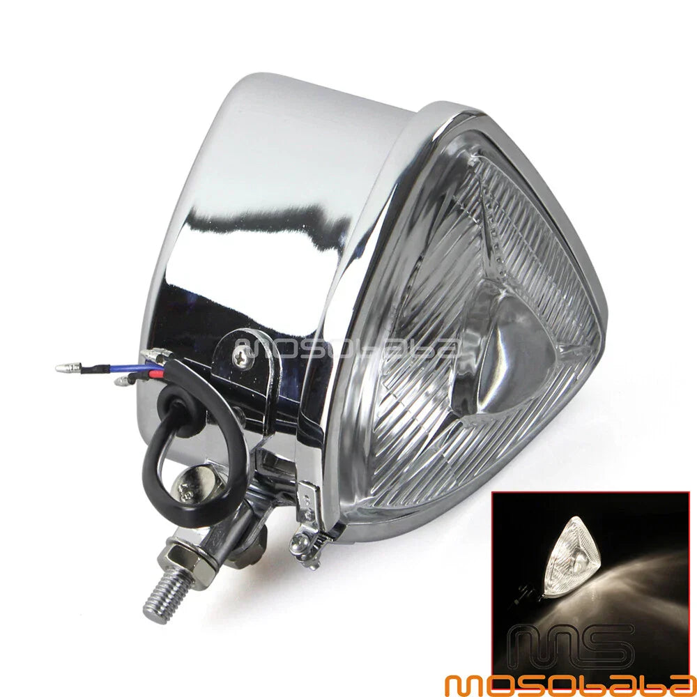 Chrome Triangle Retro Headlight for Harley Chopper Cafe Racer