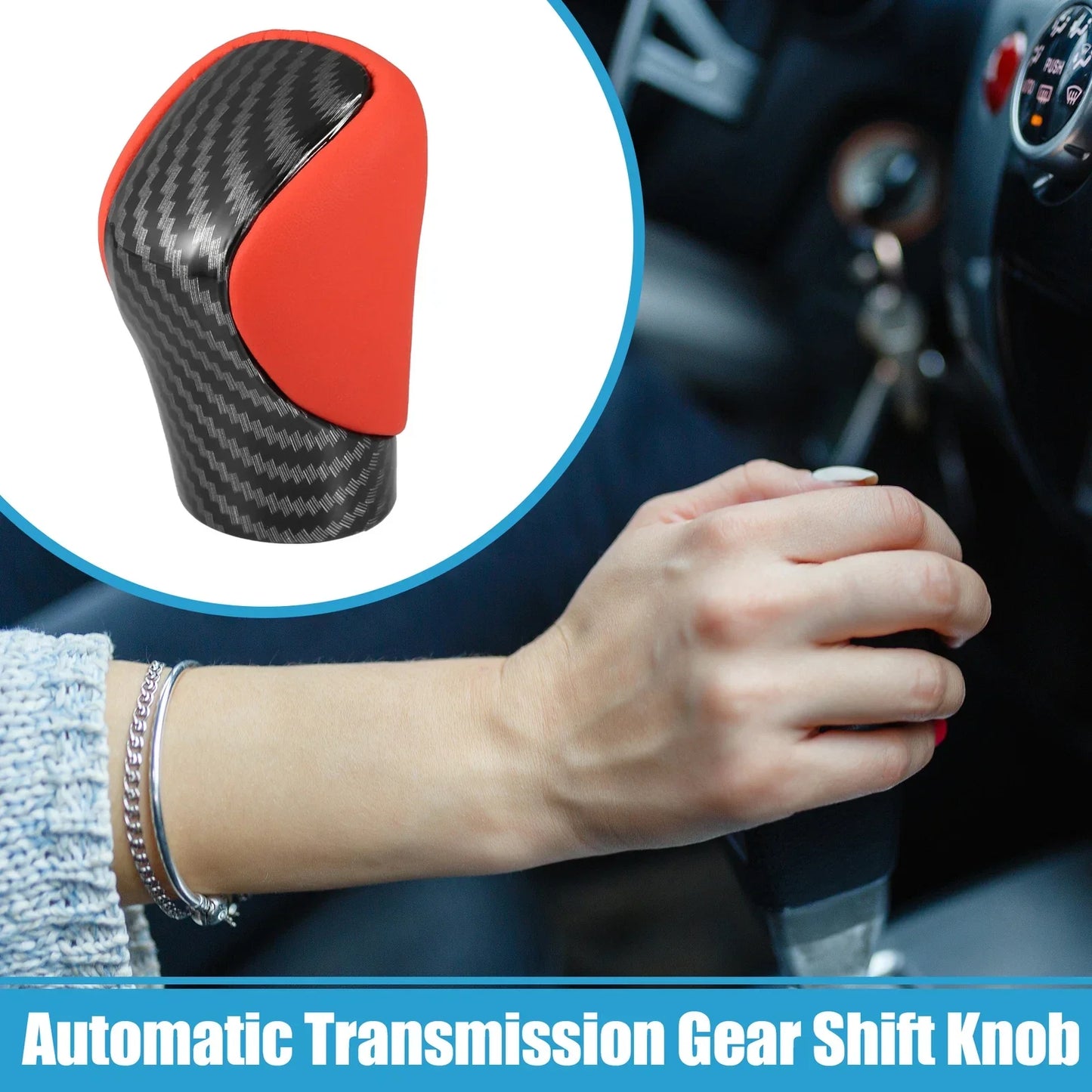 Automatic Gear Shift Knob Cover for Lexus - Carbon Fiber & Red Faux Leather