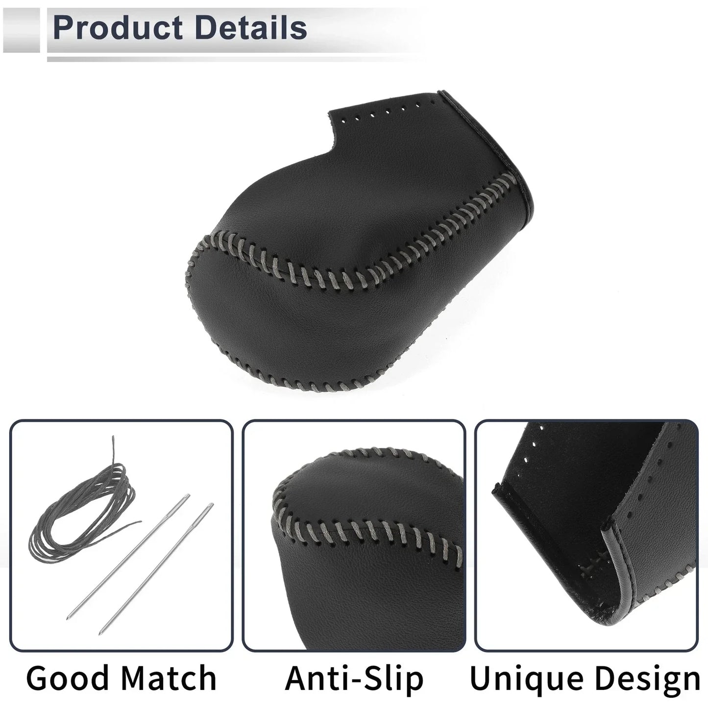 Gear Shift Knob Cover for BMW 3 Series (2004-2012) Black Grey Faux Leather