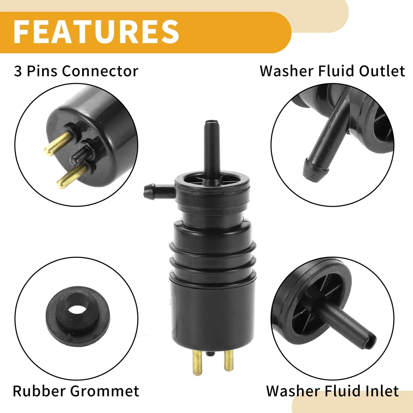 Windshield Washer Pump w/ Grommet for Mercedes-Benz 560SL (1986-1989)