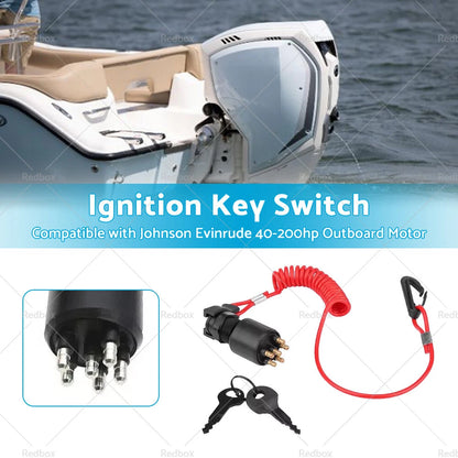 Ignition Key Switch w/ Safety Lanyard for Evinrude/Johnson OMC
