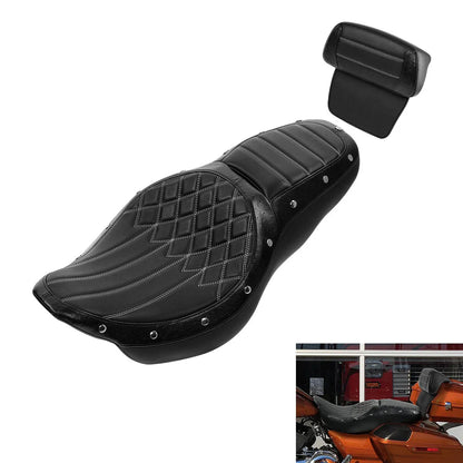 Black Driver Passenger Seat w/ Backrest for Harley Touring Glide (2014-2023)
