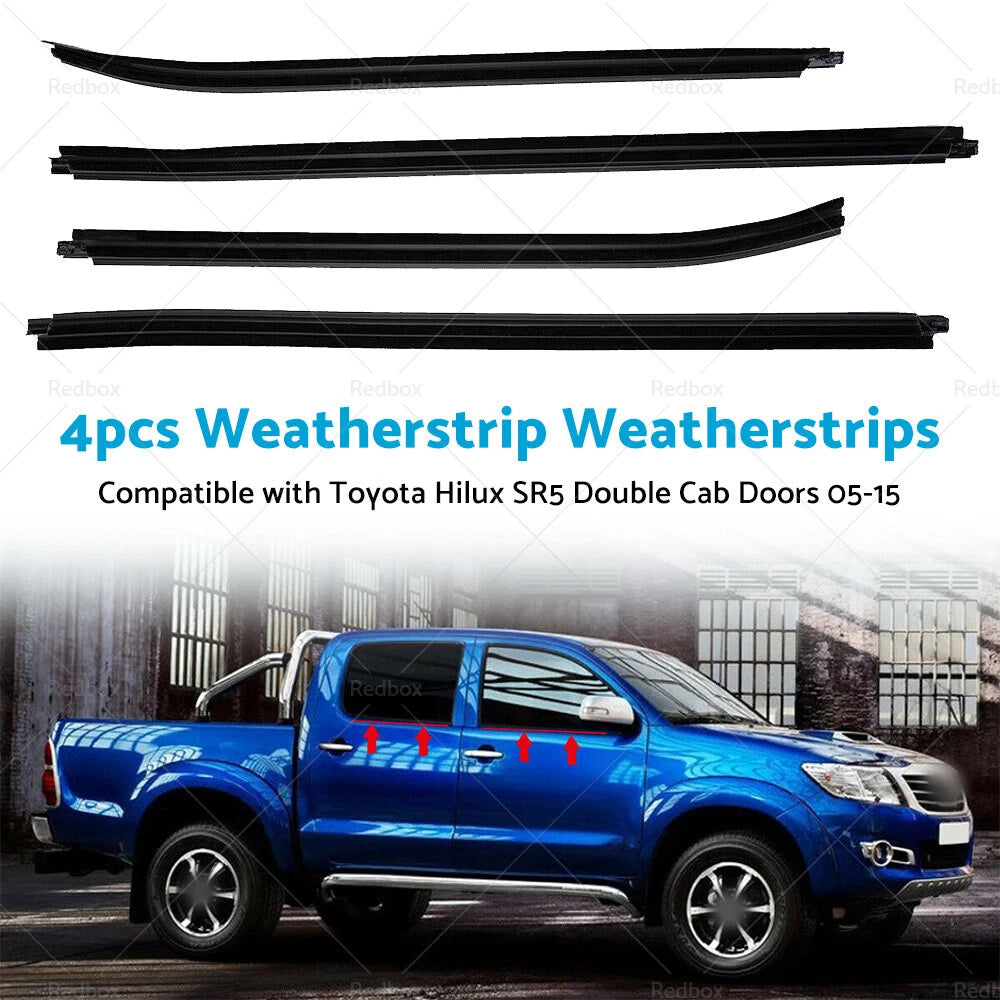 4x Weather Strip Window Moulding Trim for HILUX SR5 Double Cab (2005-2015)