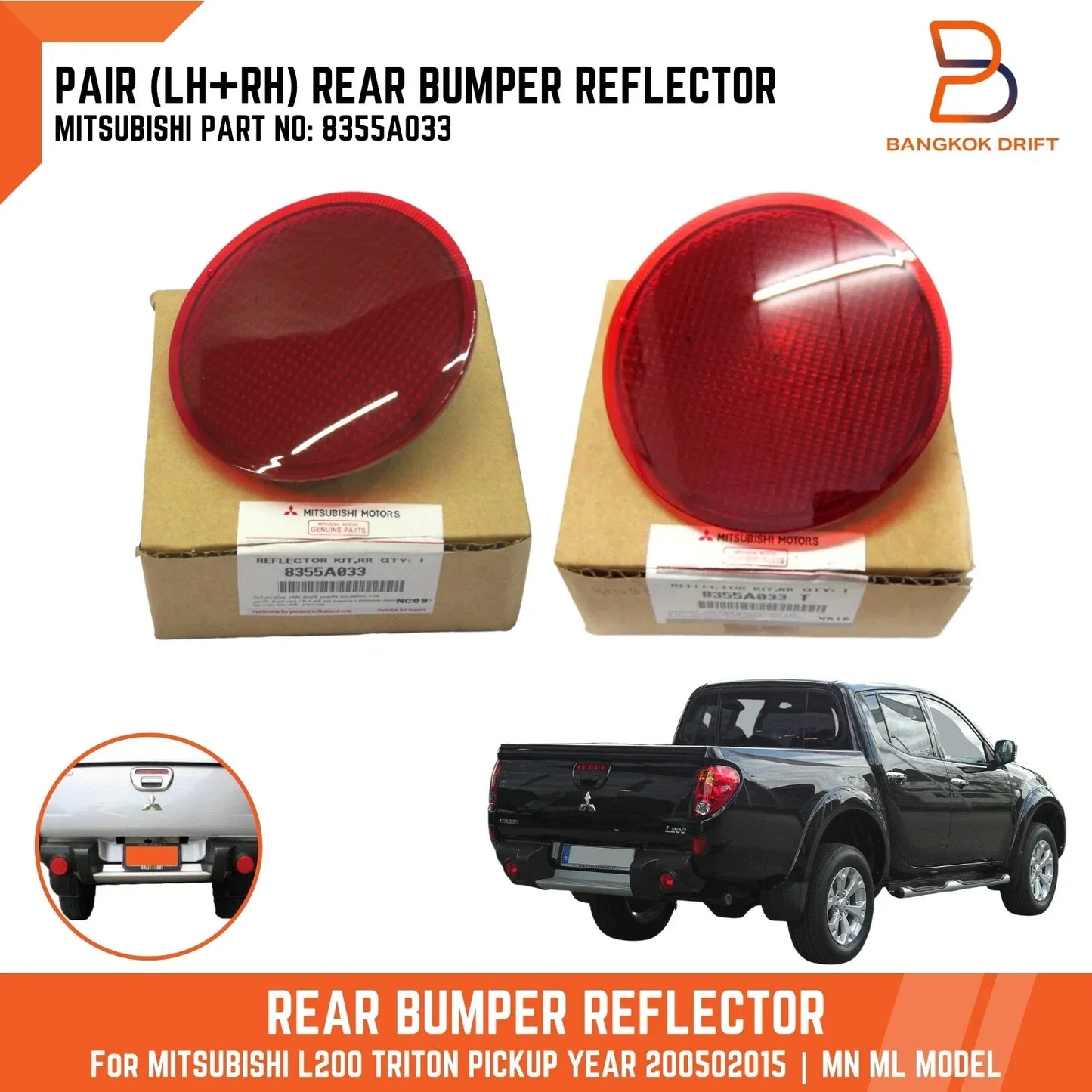 Rear Bumper Reflectors for Mitsubishi L200 Triton (2005-2015)