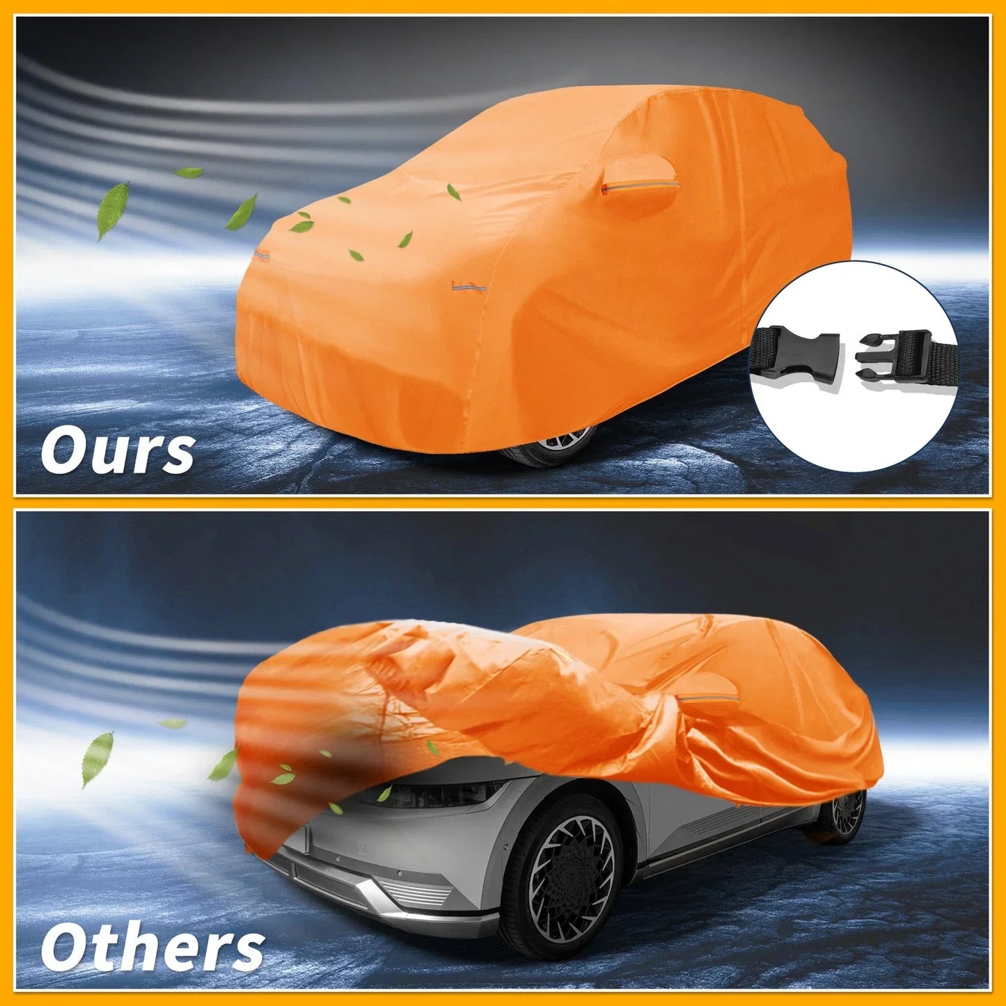 Waterproof All Weather Car Cover for Hyundai Ioniq 6 (2023) - Orange Cotton with Zipper